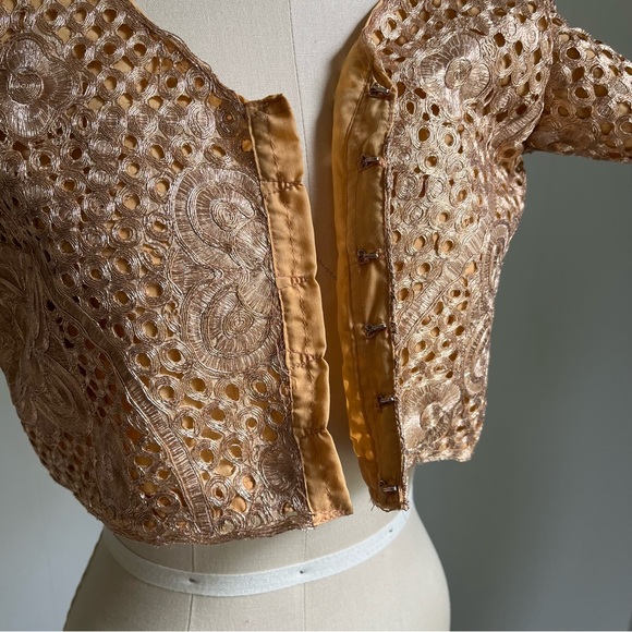 Vintage Metallic Rose Gold Crop Top Small Fairy Dainty Stiff Corset Hooks - Picture 9 of 12